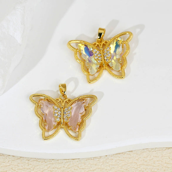 Jewelry Butterfly Pendant And Earrings Copper 18K Goldplated Insect Animal Zodiac Cartoon Style