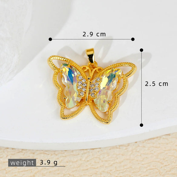 Jewelry Butterfly Pendant And Earrings Copper 18K Goldplated Insect Animal Zodiac Cartoon Style