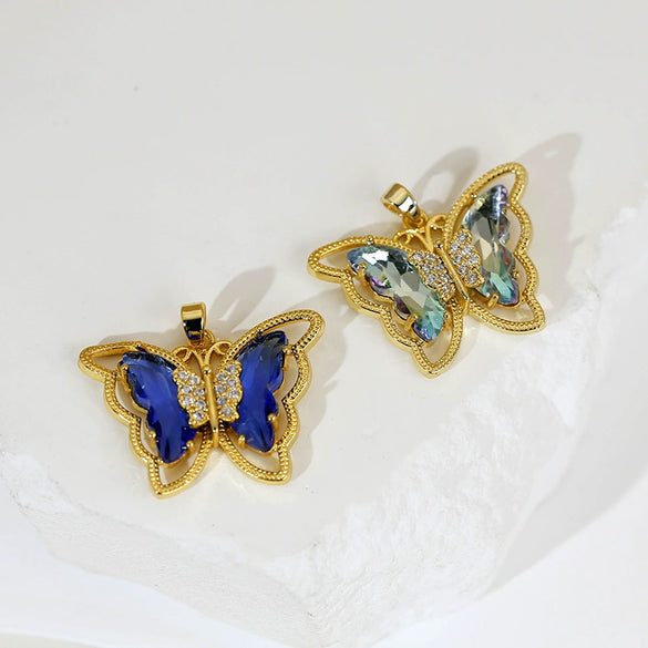 Jewelry Butterfly Pendant And Earrings Copper 18K Goldplated Insect Animal Zodiac Cartoon Style
