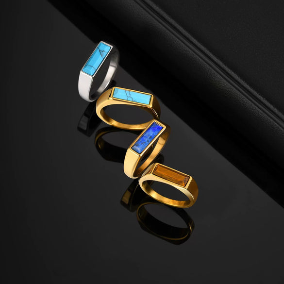 Jewelry Casting Stainless Steel Turquoise Tiger Eye Stone Ring Men's Accessories