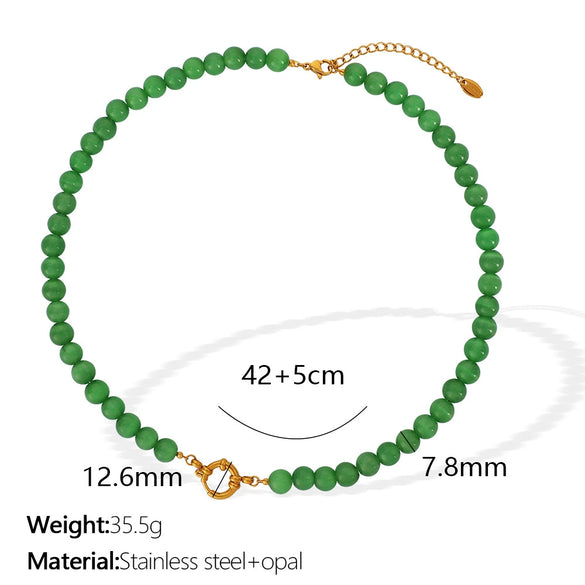 Jewelry Cat's Eye Stone Beaded Necklace 316L Stainless Steel Geometric Style Electroplated For Women
