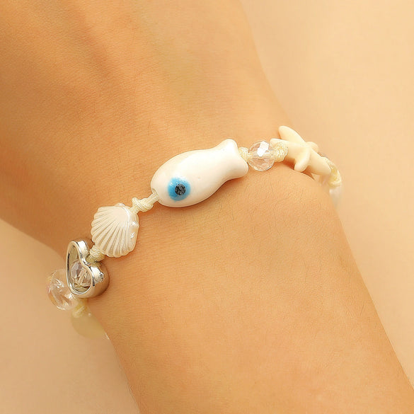 Jewelry Ceramic Fish Shells Starfish Stars Flowers Geometric Handmade Mixed Materials Bracelets For Girls