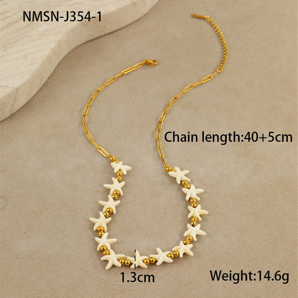 Jewelry Ceramic Pendant Bracelet Necklace With Stainless Steel Shell Starfish Geometric Pattern Electroplating For Women