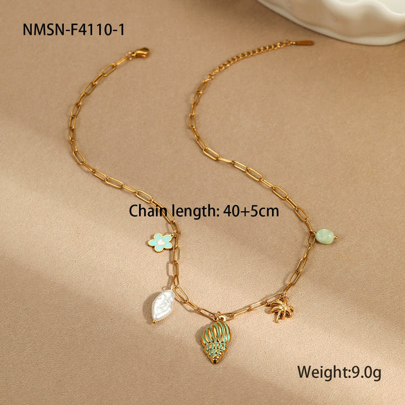 Jewelry Ceramic Pendant Bracelet Necklace With Stainless Steel Shell Starfish Geometric Pattern Electroplating For Women