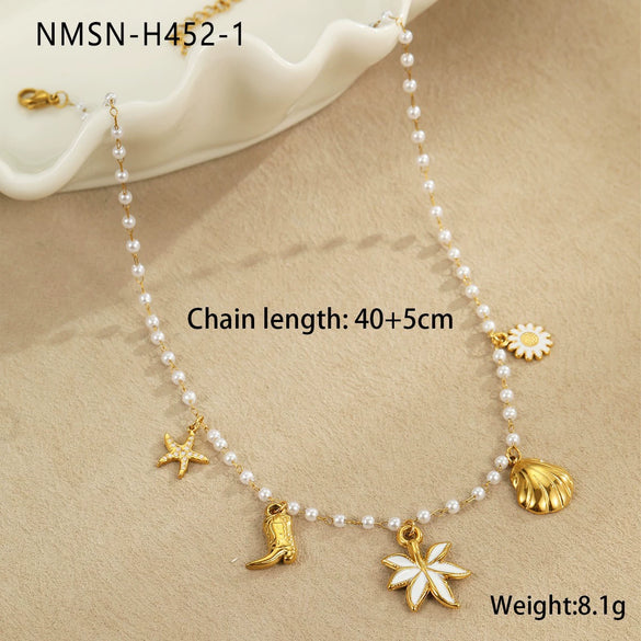 Jewelry Ceramic Pendant Bracelet Necklace With Stainless Steel Shell Starfish Geometric Pattern Electroplating For Women