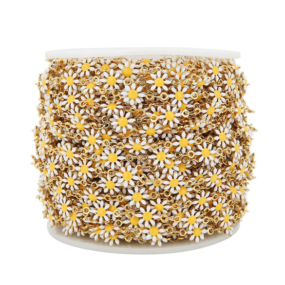 Jewelry Chain Stainless Steel Daisy Doublesided Dripping Oil 18K Gold Mixed Color