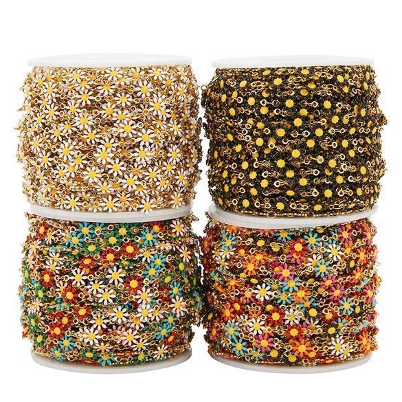Jewelry Chain Stainless Steel Daisy Doublesided Dripping Oil 18K Gold Mixed Color