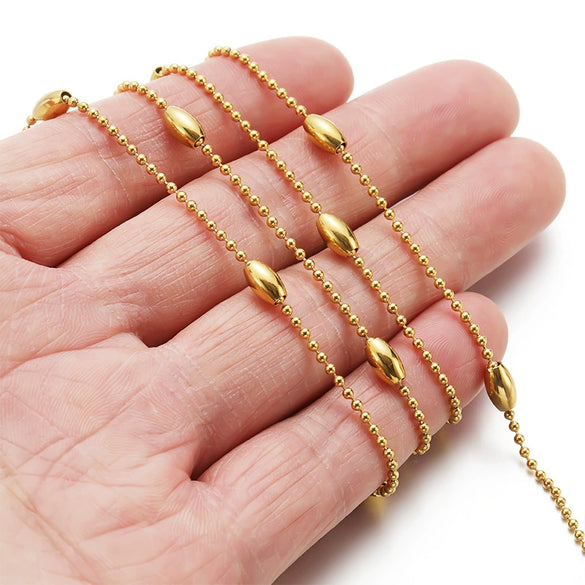Jewelry Chain Stainless Steel Rice Bead Electroplated