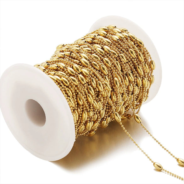 Jewelry Chain Stainless Steel Rice Bead Electroplated