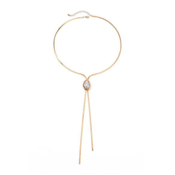 Jewelry Clavicle Chain Copper Alloy Imitation Pearl Geometric Electroplating Yshaped