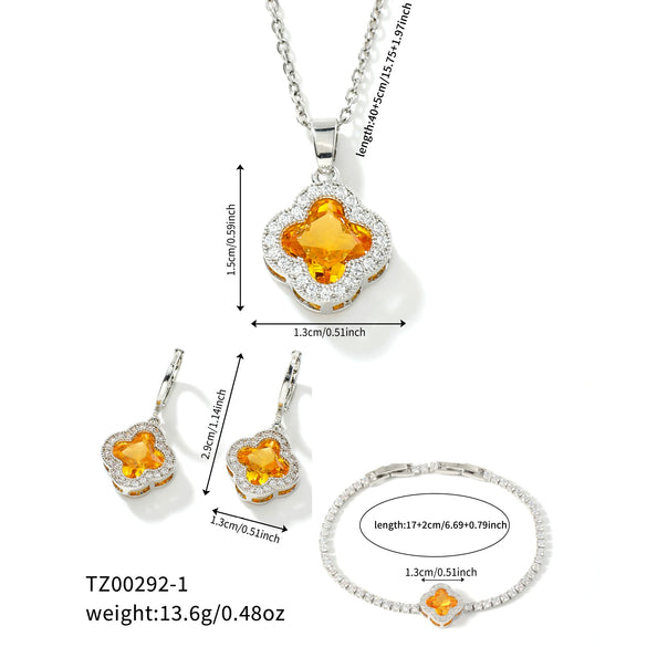 Jewelry Clover Pendant Copper Electroplating Unisex Earrings Necklace Bracelet Set