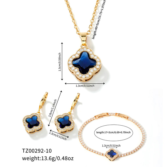 Jewelry Clover Pendant Copper Electroplating Unisex Earrings Necklace Bracelet Set