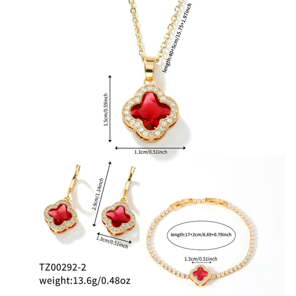 Jewelry Clover Pendant Copper Electroplating Unisex Earrings Necklace Bracelet Set