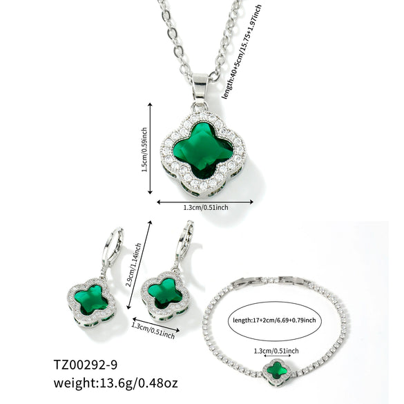 Jewelry Clover Pendant Copper Electroplating Unisex Earrings Necklace Bracelet Set