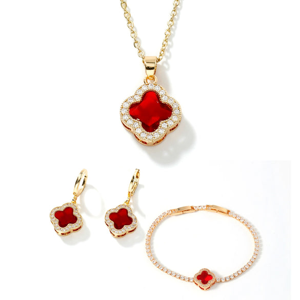 Jewelry Clover Pendant Copper Electroplating Unisex Earrings Necklace Bracelet Set