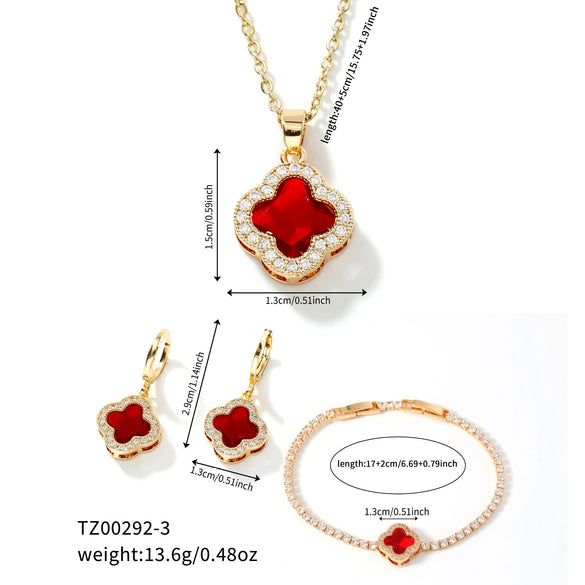 Jewelry Clover Pendant Copper Electroplating Unisex Earrings Necklace Bracelet Set