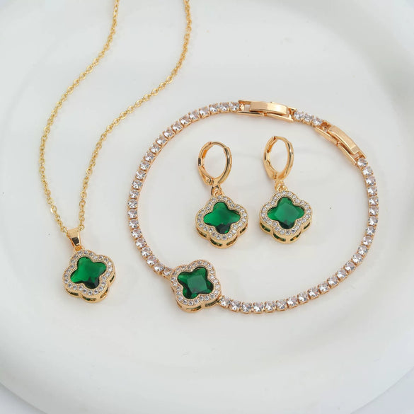 Jewelry Clover Pendant Copper Electroplating Unisex Earrings Necklace Bracelet Set