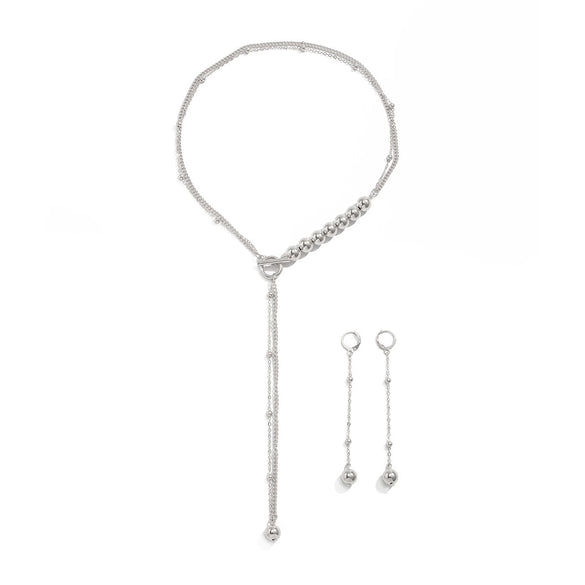 Jewelry Copper Alloy Geometric Style Electroplated Bead Chain Earrings Necklace For Women