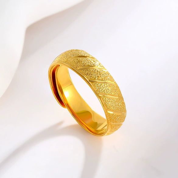 Jewelry Copper Alloy Real Gold Electroplated Open Ring Glitter Sand Flower Craft Retro Style