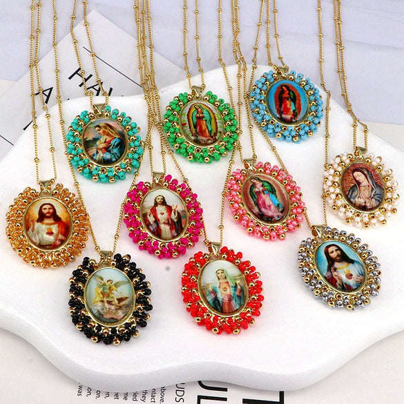Jewelry Copper And Titanium Steel Beads Geometric Style Oval Pendant Ball Bead Chain Necklace With Electroplating