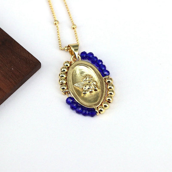 Jewelry Copper And Titanium Steel Geometric Oval Pendant Necklace With Ball Chain And Electroplating