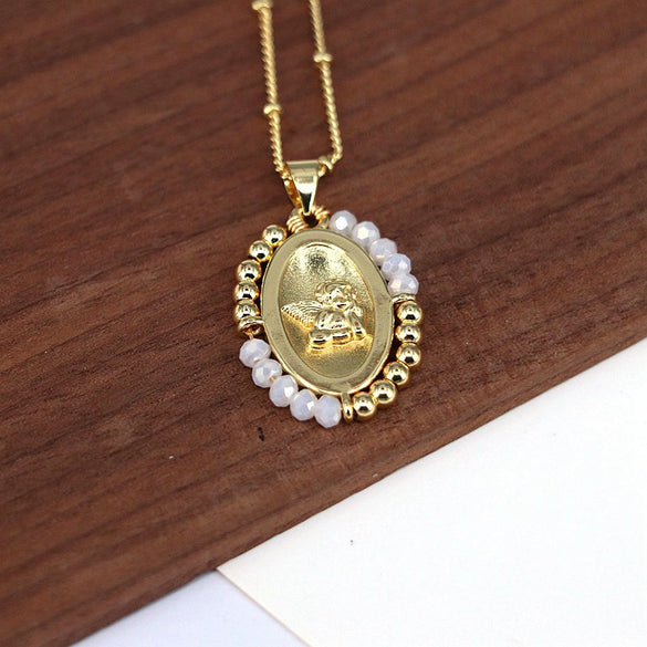 Jewelry Copper And Titanium Steel Geometric Oval Pendant Necklace With Ball Chain And Electroplating