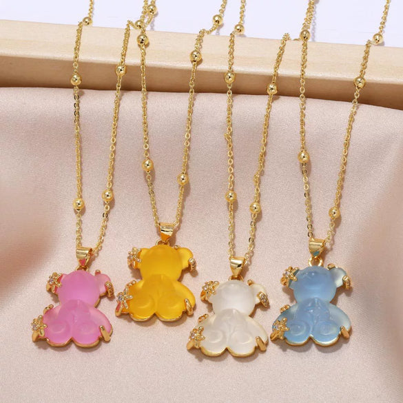 Jewelry Copper Animal Bear Pendant Necklace Goldplated Ochain