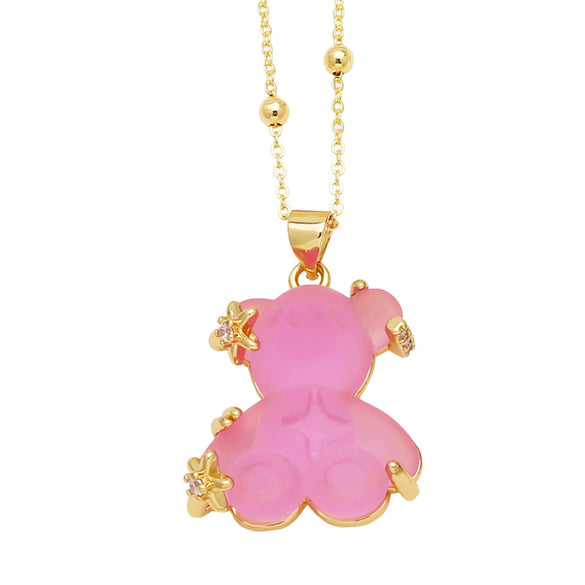 Jewelry Copper Animal Bear Pendant Necklace Goldplated Ochain