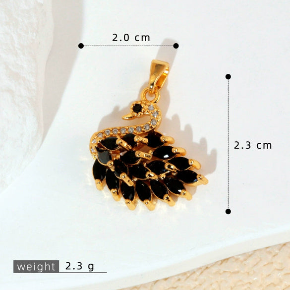 Jewelry Copper Animal Zodiac Fashion Electroplated Black Pink Swan Pendant Clavicle Chain Necklace Single Diamond Earrings