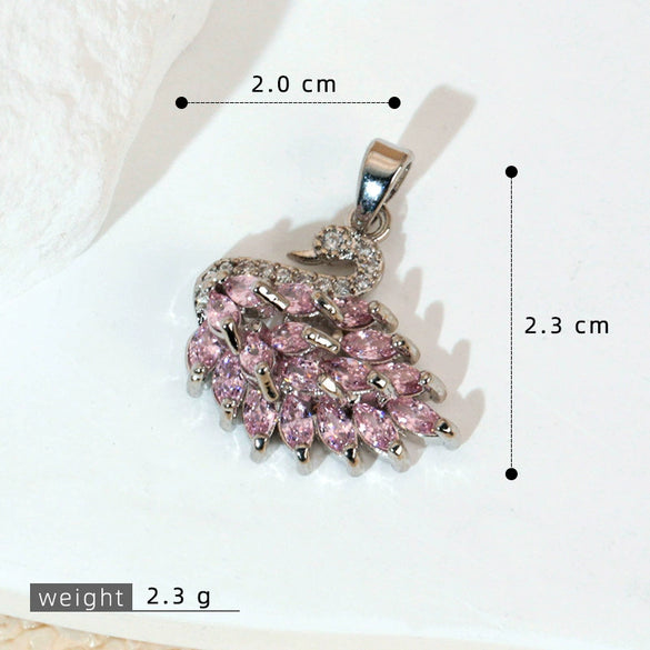 Jewelry Copper Animal Zodiac Fashion Electroplated Black Pink Swan Pendant Clavicle Chain Necklace Single Diamond Earrings