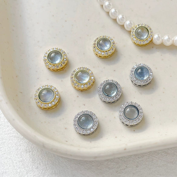 Jewelry Copper Aquamarine Spacer Beads Circle Pattern Electroplating Diy Handmade Bracelet Necklace Beaded Accessories Material
