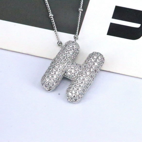 Jewelry Copper Ball Chain Necklace With English Letter Design Hip Hop Style Electroplated