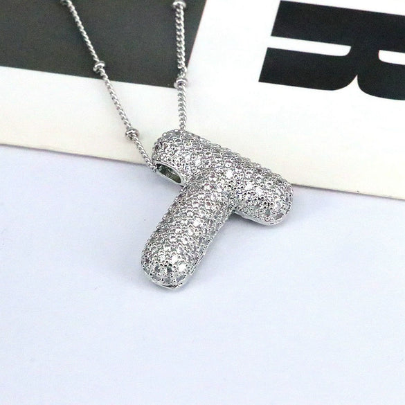 Jewelry Copper Ball Chain Necklace With English Letter Design Hip Hop Style Electroplated