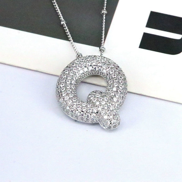 Jewelry Copper Ball Chain Necklace With English Letter Design Hip Hop Style Electroplated