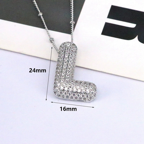 Jewelry Copper Ball Chain Necklace With English Letter Design Hip Hop Style Electroplated