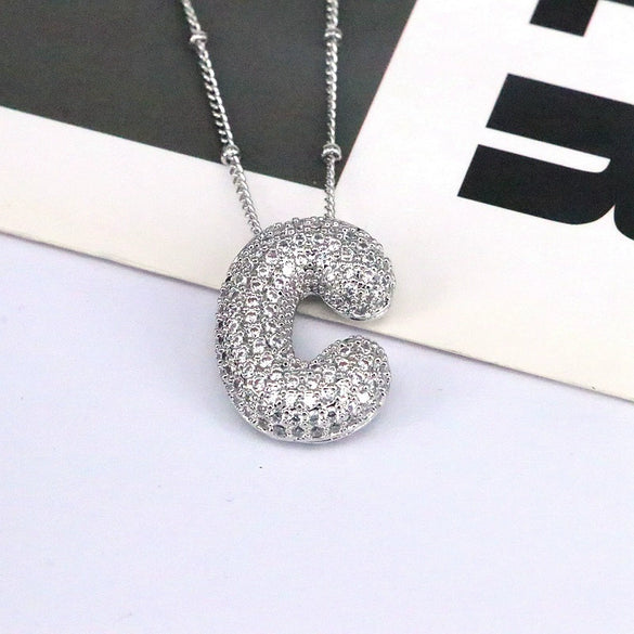 Jewelry Copper Ball Chain Necklace With English Letter Design Hip Hop Style Electroplated