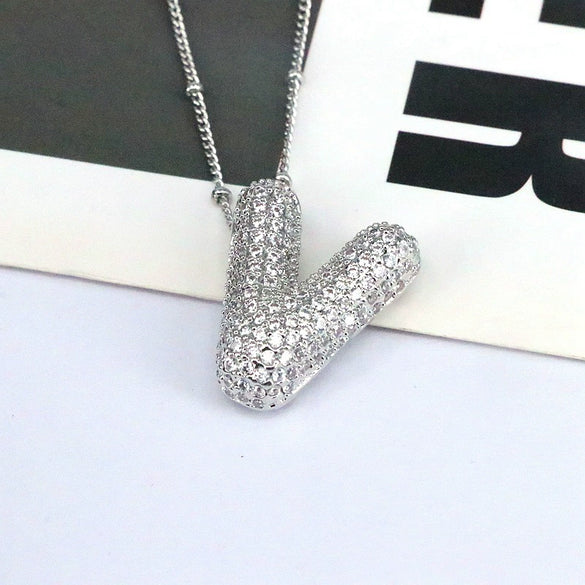 Jewelry Copper Ball Chain Necklace With English Letter Design Hip Hop Style Electroplated