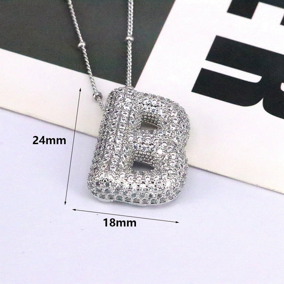 Jewelry Copper Ball Chain Necklace With English Letter Design Hip Hop Style Electroplated