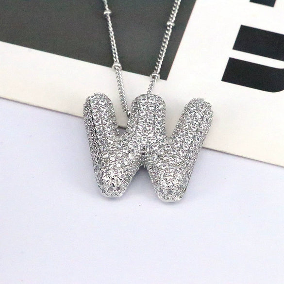 Jewelry Copper Ball Chain Necklace With English Letter Design Hip Hop Style Electroplated
