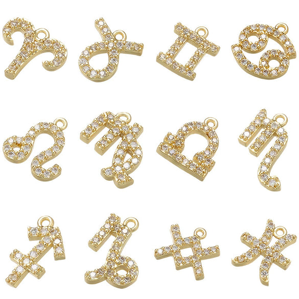 Jewelry Copper Bead Buckle Pendant With Twelve Constellations Pattern Electroplated For Diy Necklace And Earrings
