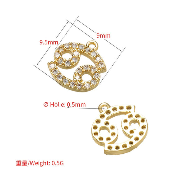 Jewelry Copper Bead Buckle Pendant With Twelve Constellations Pattern Electroplated For Diy Necklace And Earrings
