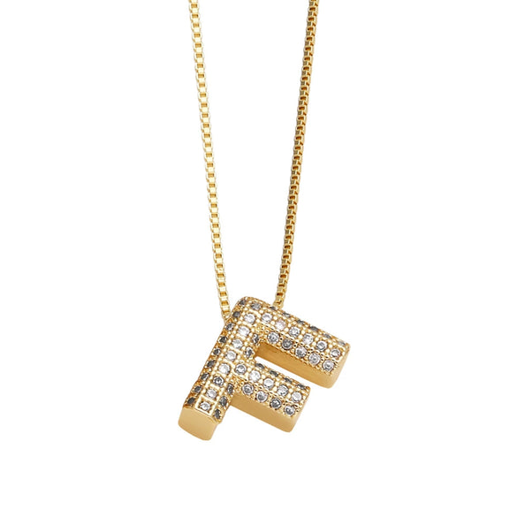 Jewelry Copper Box Chain English Alphabet Zircon Gold Plated Necklace Set Simple Style