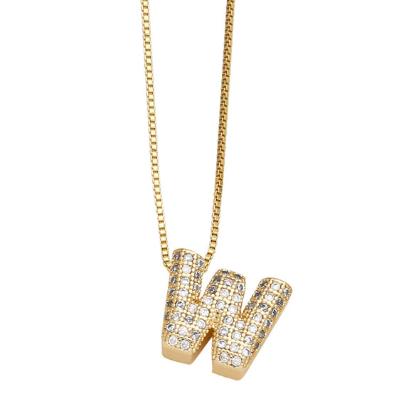 Jewelry Copper Box Chain English Alphabet Zircon Gold Plated Necklace Set Simple Style