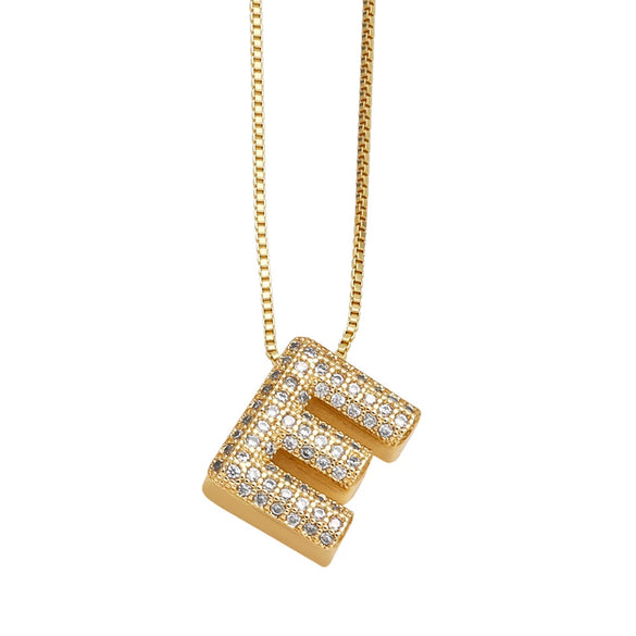 Jewelry Copper Box Chain English Alphabet Zircon Gold Plated Necklace Set Simple Style