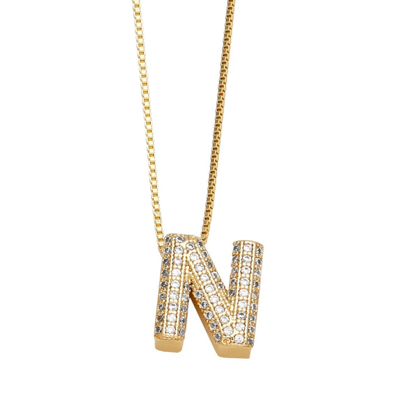 Jewelry Copper Box Chain English Alphabet Zircon Gold Plated Necklace Set Simple Style