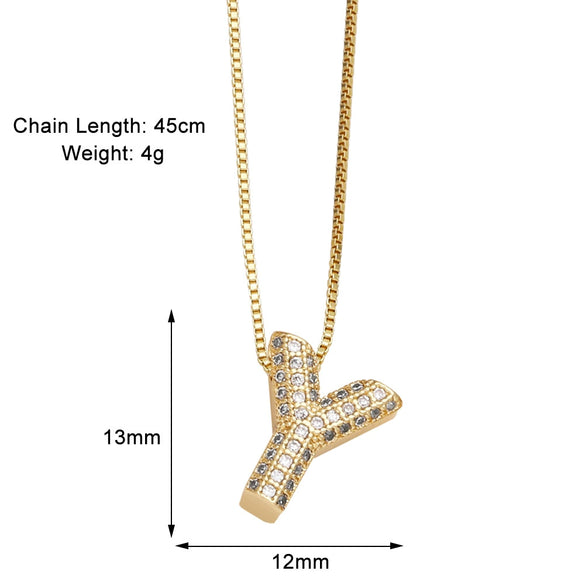 Jewelry Copper Box Chain English Alphabet Zircon Gold Plated Necklace Set Simple Style