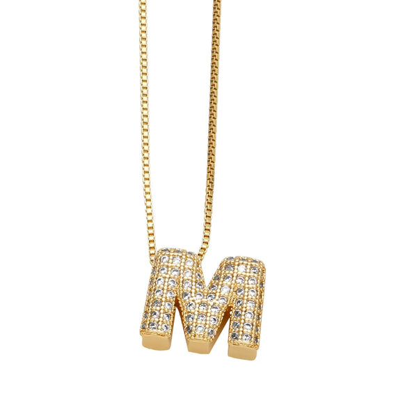 Jewelry Copper Box Chain English Alphabet Zircon Gold Plated Necklace Set Simple Style