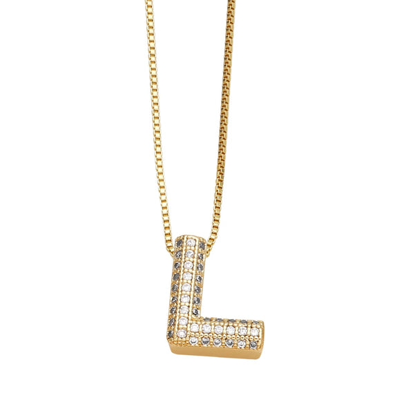 Jewelry Copper Box Chain English Alphabet Zircon Gold Plated Necklace Set Simple Style