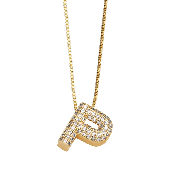 Jewelry Copper Box Chain English Alphabet Zircon Gold Plated Necklace Set Simple Style