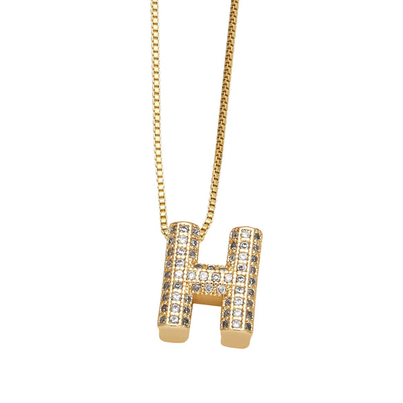 Jewelry Copper Box Chain English Alphabet Zircon Gold Plated Necklace Set Simple Style